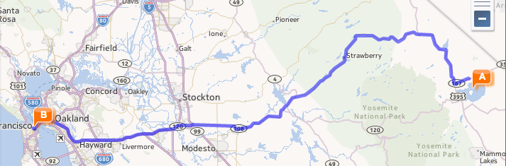 Yahoo Maps: Mono Lake Tufa State Reserve, Mono County, CA to San Francisco, CA